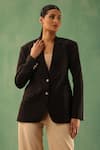 Buy_DUSALA_Black Wool Blend Solid Lapel Collar Revai Double Breasted Blazer _at_Aza_Fashions