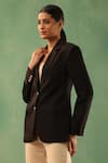 Buy_DUSALA_Black Wool Blend Solid Lapel Collar Revai Double Breasted Blazer _Online_at_Aza_Fashions