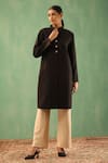 Buy_DUSALA_Black Wool Blend Solid Band Collar Long Jacket _at_Aza_Fashions