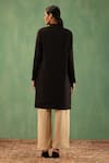 Shop_DUSALA_Black Wool Blend Solid Band Collar Long Jacket _at_Aza_Fashions