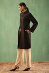 DUSALA_Black Wool Blend Solid Band Collar Long Jacket _Online_at_Aza_Fashions