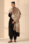 Buy_DUSALA_Beige Aari Shea Paisley Border Shawl _at_Aza_Fashions