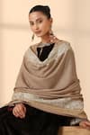 Shop_DUSALA_Beige Aari Shea Paisley Border Shawl _Online_at_Aza_Fashions