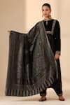 Shop_DUSALA_Black Floral Tori Cashmere Fine Wool Shawl _at_Aza_Fashions