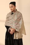 DUSALA_Beige Floral Paisley Delphine Cashmere Fine Wool Shawl _Online_at_Aza_Fashions