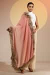 Shop_DUSALA_Peach Plain Margaux Cashmere Fine Wool Ombre Fur Stole _at_Aza_Fashions