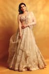 Gopi Vaid_Ivory Tussar Embellished Floral Sweetheart Karishma Gota Patti Lehenga Set _at_Aza_Fashions