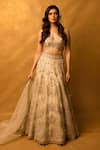 Shop_Gopi Vaid_Ivory Tussar Embellished Floral Sweetheart Karishma Gota Patti Lehenga Set 