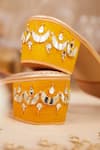 Shop_House of Vian_Yellow Mirror Work Mahira Zardozi Embroidered Mule Heels _Online_at_Aza_Fashions