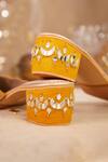 House of Vian_Yellow Mirror Work Mahira Zardozi Embroidered Mule Heels _at_Aza_Fashions