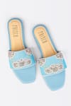 Shop_House of Prisca_Blue Cutdana Mumbai Embroidered Flats _at_Aza_Fashions