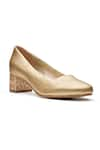 Buy_Dang Shoes_Gold Sparkle Leather Metallic Block Heels _at_Aza_Fashions