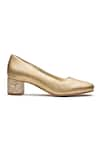 Dang Shoes_Gold Sparkle Leather Metallic Block Heels _Online_at_Aza_Fashions