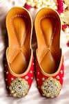 Buy_Amaryllis For Her_Red Sequin Mahnoor Embroidered Juttis _at_Aza_Fashions