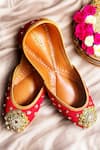 Shop_Amaryllis For Her_Red Sequin Mahnoor Embroidered Juttis _at_Aza_Fashions