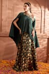 Buy_Tasuvure Indes_Green Brocade Silk Embroidered Floral Lace Detailed Cape With Kalidar Lehenga _at_Aza_Fashions