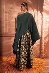 Shop_Tasuvure Indes_Green Brocade Silk Embroidered Floral Lace Detailed Cape With Kalidar Lehenga _at_Aza_Fashions