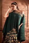 Tasuvure Indes_Green Brocade Silk Embroidered Floral Lace Detailed Cape With Kalidar Lehenga _Online_at_Aza_Fashions