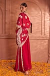 Shop_Tasuvure Indes_Red Georgette Fabric Embroidered Off Shoulder Floral Cape With Flared Pant _at_Aza_Fashions