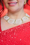 Buy_Studio6 Jewels_Gold Plated Stone Studded Pearl Scallop Choker Set _at_Aza_Fashions