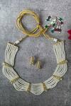 Shop_Studio6 Jewels_Gold Plated Stone Studded Pearl Scallop Choker Set _at_Aza_Fashions