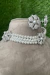 Shop_Studio6 Jewels_Silver Plated Zircon Studded Floral Choker Set _at_Aza_Fashions