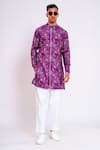 Buy_studio error_Purple Cotton Silk Printed Splash Pattern Short Kurta _at_Aza_Fashions