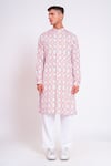 studio error_White Cotton Satin Printed Scribble Abstract Stripe Kurta _Online_at_Aza_Fashions