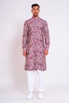 studio error_Purple Cotton Silk Printed Glitch Pattern Kurta _at_Aza_Fashions