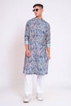 Buy_studio error_Blue Cotton Silk Printed Glitch Wavey Pattern Kurta _at_Aza_Fashions