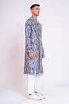 Shop_studio error_Blue Cotton Silk Printed Glitch Wavey Pattern Kurta _Online_at_Aza_Fashions