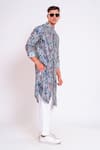 studio error_Blue Cotton Silk Printed Glitch Wavey Pattern Kurta _at_Aza_Fashions