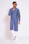 Buy_studio error_Blue Cotton Satin Printed Glitch Stripe Kurta _at_Aza_Fashions