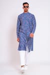 studio error_Blue Cotton Satin Printed Glitch Stripe Kurta _Online_at_Aza_Fashions