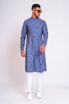 Buy_studio error_Blue Cotton Satin Printed Glitch Stripe Kurta _Online_at_Aza_Fashions