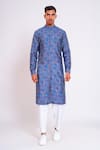 studio error_Blue Cotton Satin Printed Glitch Stripe Kurta _at_Aza_Fashions