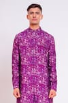 studio error_Purple Cotton Silk Printed Chalk Texture Kurta _Online_at_Aza_Fashions