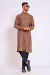 studio error_Brown Cotton Silk Printed Line Abstract Straight Kurta _at_Aza_Fashions