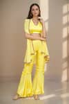 Buy_Khwaab by Sanjana Lakhani_Yellow Blouse And Pant Satin Georgette Plain Sequin Embellished Border Set _at_Aza_Fashions