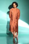 Buy_studio error_Orange Cotton Silk Pintucks Track Side Panel Kurta _at_Aza_Fashions