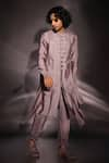 studio error_Grey Cotton Silk Pintucks Short Track Kurta _Online_at_Aza_Fashions