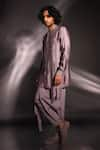 studio error_Grey Cotton Silk Solid Long Track Asymmetric Draped Kurta _Online_at_Aza_Fashions