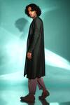 studio error_Green Cotton Silk Solid Patchwork Draped Flap Kurta _Online_at_Aza_Fashions