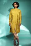 Buy_studio error_Yellow Cotton Silk Solid Patchwork Double Layer Kurta _at_Aza_Fashions