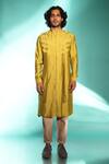 Buy_studio error_Yellow Cotton Silk Solid Patchwork Double Layer Kurta _Online_at_Aza_Fashions