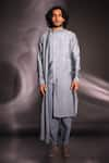 Buy_studio error_Grey Cotton Silk Solid Draped Kurta _at_Aza_Fashions