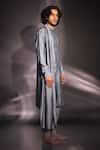 studio error_Grey Cotton Silk Solid Draped Kurta _Online_at_Aza_Fashions