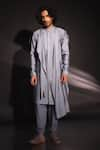 Buy_studio error_Grey Cotton Silk Solid Asymmetric Layered Draped Kurta _at_Aza_Fashions