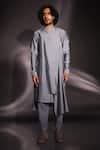 Buy_studio error_Grey Cotton Silk Solid Asymmetric Layered Draped Kurta _Online_at_Aza_Fashions