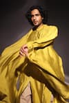 Buy_studio error_Yellow Cotton Silk Solid Asymmetric Draped Layered Kurta _Online_at_Aza_Fashions